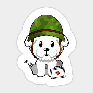 Cute furry dog is an army medic Sticker